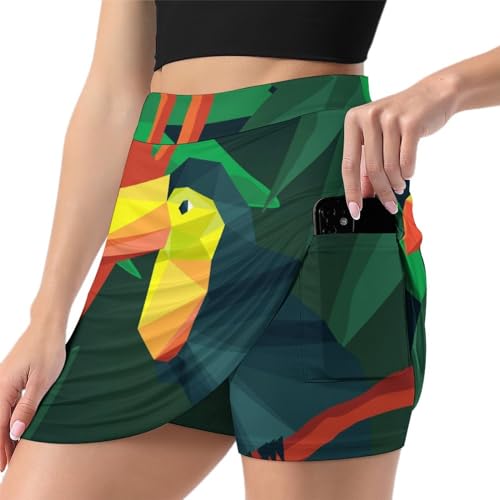 Jupe de tennis femme à motif perroquet géométrique avec poche intégrée