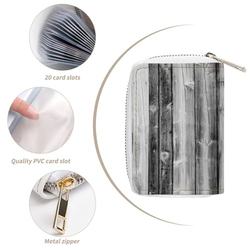 Women Leather Coin wallet, Key Change Organizer Zipper Card Holder Purse Clutch Pouch Pocket 4.5x3.15 in Print Black White Wood Vintage Wooden4