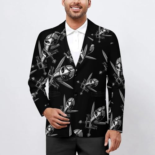 Fencing Mask Sword Mens Casual Blazer Button Suit Jacket Lightweight Sport Coat for Work Business2