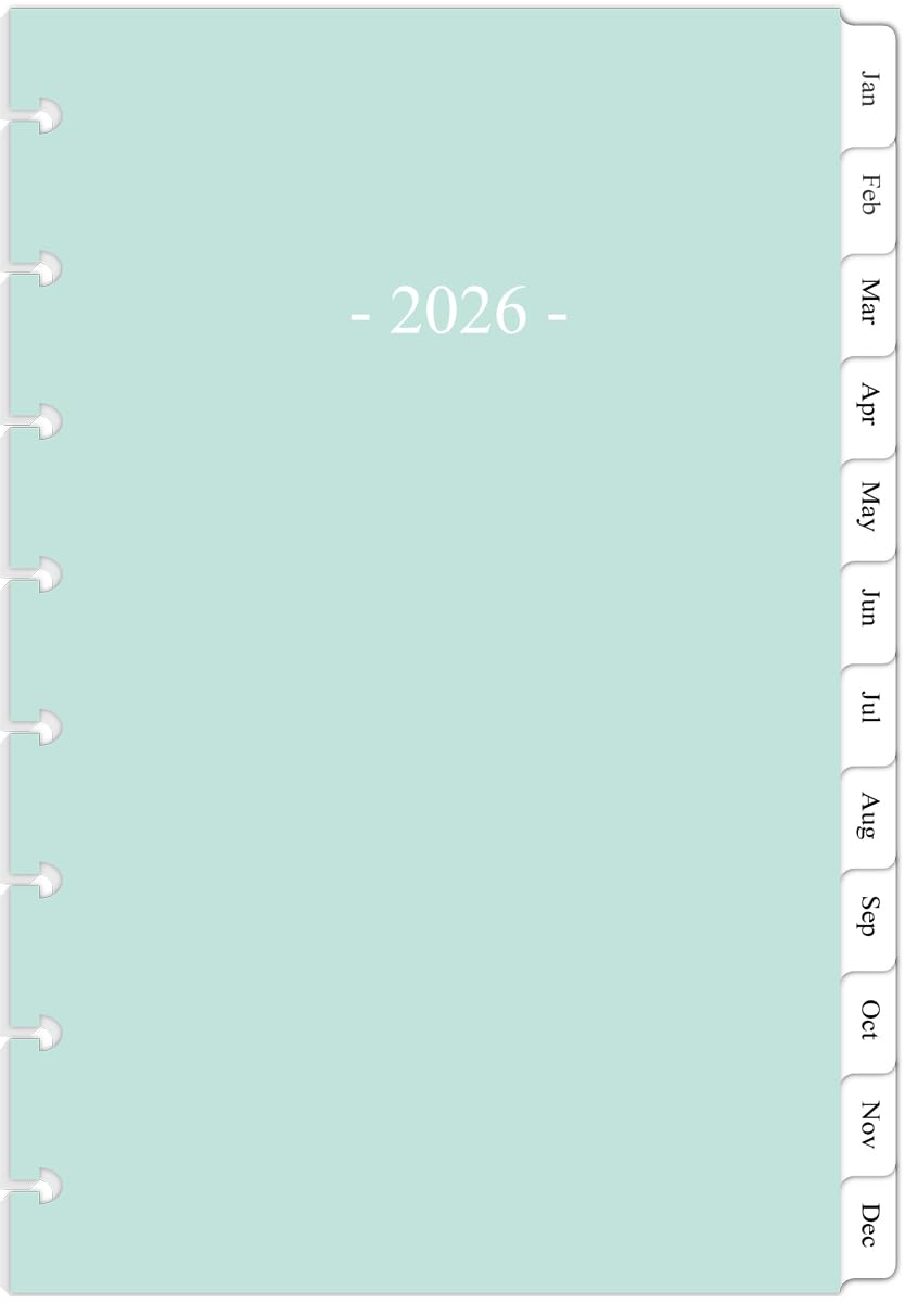 2026 Weekly & Monthly Planner Refill for 8-Discbound Planners, Two Pages Per Week, Junior Size, 5-1/2"x8-1/2"