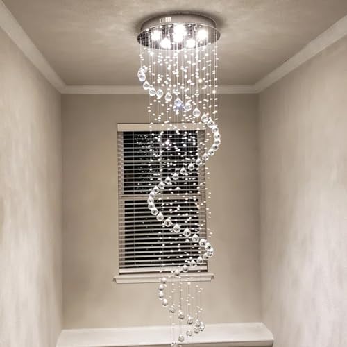 SEFINN FOUR Modern Crystal Chandelier Spiral Design 6 Light Crystal High Ceiling Pendant Light Chandelier for Living Room Hotel Stairs Foyer Entryway Height 87 inch Flush Mount Diameter 20 inch