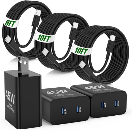 Image of 45W Super Fast Charger Type C for Samsung S26 S25 S24,3Pack 45W Dual Port USB C Fast Phone Charger Block & 6 /10 /10FT Type C Charging Cord for Samsung Galaxy S26 S25 Ultra /S23 /S22,Android,iPhone 17