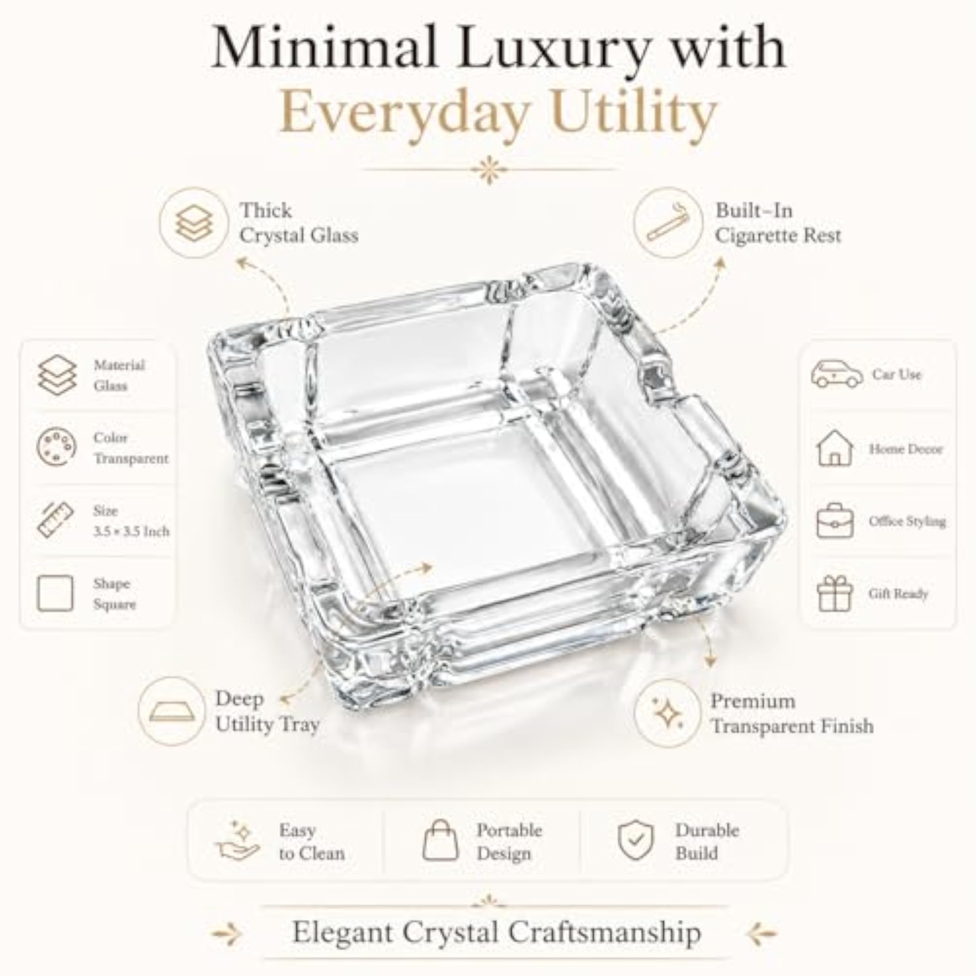 Crystal Glass Square Tray Plate, 3.5 Inch