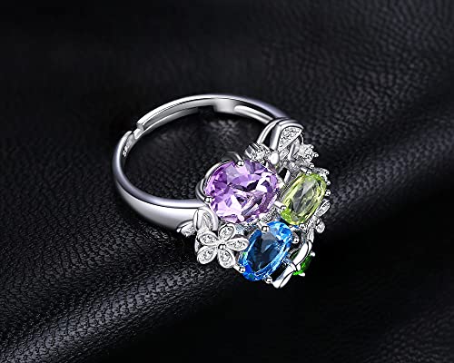 Bague bande ouverte réglable fleur d'améthyste à porter au quotidien
