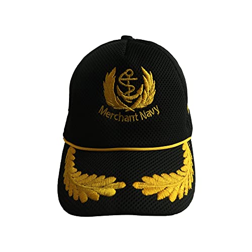Image of Adjustable Caps | Uniform Accessory | Free Size Unisex Hat | Baseball Hats | Durable & Lightweight Comfortable Cap | Hat with Gold Embroidery Merchant Navy Cap