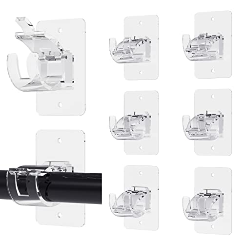 Wabboreq 8PCS No Drill Curtain Rod Brackets Self-Adhesive Universal Plastic & Stainless Steel Wall Mount Transparent