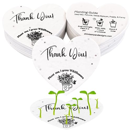 ShiviAaryan Designs 50 Plantable Seed Paper Hearts - Thank You