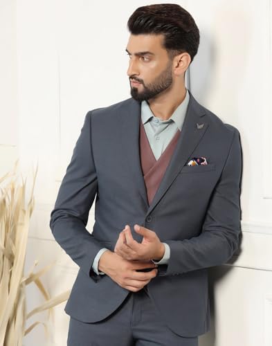 Image of Blackberrys Men Poly-Blend Textured Slim Fit Blue Suit