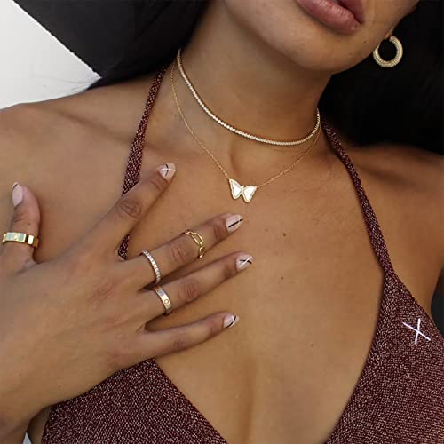 Luxval Tennis Necklace 14K Gold Plated Choker Necklaces For Women Dainty Zirconia Cut Faux Diamond Chain 3Mm Width 14Inches #TOP3