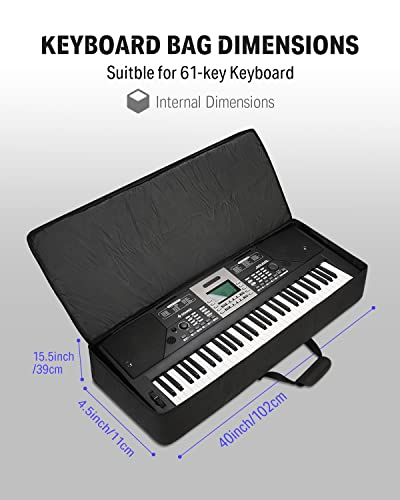 Donner 61 Key Keyboard Case, Portable Electric Piano Keyboard Gig Bag, Waterproof Durable 600D Nylon Oxford Cloth, 10Mm Cotton Padded, 41"X 16"X 5", Black #TOP4