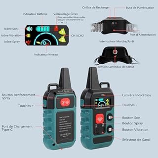 Collier de Dressage pour Chien avec Télécommande - Rechargeable et Humain : 4 Modes de Correction (Bip, Vibration, Spray, Spray Renforcé), Étanche IP67 avec Verrouillage Sécurité - Vert Foncé