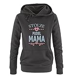 Comedy Shirts - Stolze Pudel Mama - Herz - Damen Hoodie - Schwarz / Eisblau-Rosa Gr. L