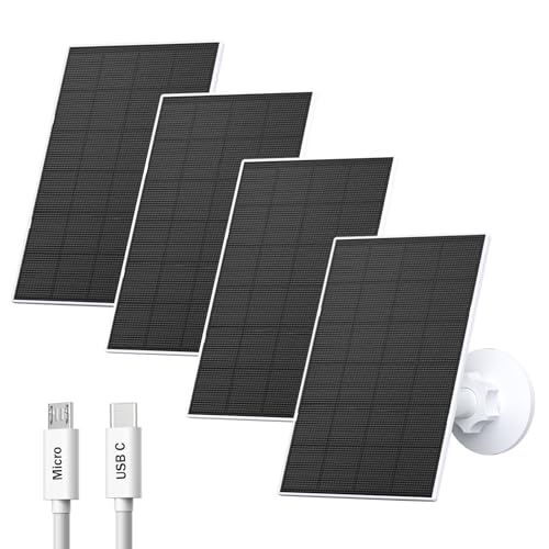 Zivif Solar Panel Charger for Security Cameras, 2W Solar Panel with Micro USB & USB-C Ports for Rechargeable Battery Camera, 360° Adjustable Mount (4 Pack)