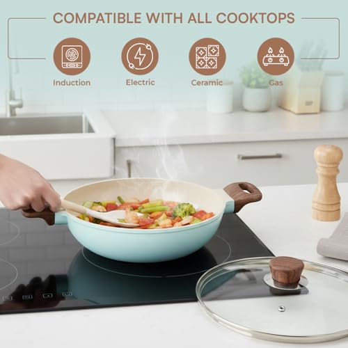 Image of Vinod Ceravit Ceramic Non Stick Deep Kadai with Glass Lid - 24 cm, 2.4 Litre | Healthy & Safe Cookware for Everyday Cooking | PFAS & PFOA Free | Metal Spoon Friendly | Gas & Induction Compatible