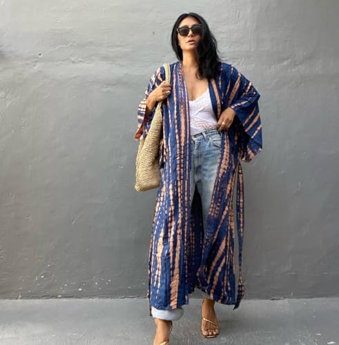 Image of Women's Kimono Cover Up Long Beach Dress Swimsuit Cover Ups Colorful Cardigan Lightweight Robe for Swimwear