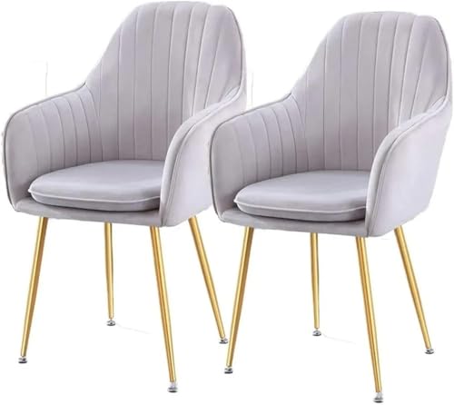 Image of Pair of 2 Stylish, Modern, Elegant & Comfortable Velvet Arms Chairs for Dinning Living Hotel Cafe (2 Chairs) (Light Grey)