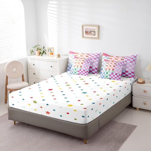 Image of Erosebridal Colorful Buffalo Plaid Full Comforter Set 7 Piece Geometric Grid Checkered Bedding Set Rainbow Ombre Checkerboard Bed in A Bag for Kids Boys Girls Women,Groovy Aesthetic Bed Set