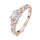 JewelryPalace Celtic Nudo Anillo de compromiso para mujer, Alianza, Vintage Princesa 1.2ct Circón Cúbico en Anillos chapados en oro rosa 14K Boda Promise Compromiso Regalo, Joyería Mujer 53