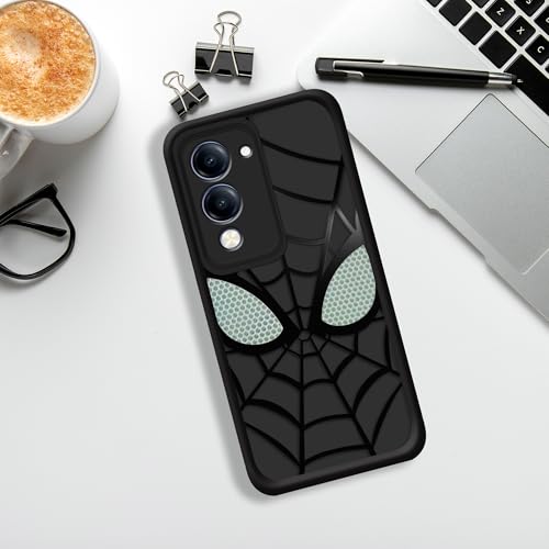 Image of Stylish Spider Back Case Cover Compatible for Vivo T4 Lite 5G / Vivo Y19 5G / Vivo Y19e | Spidey Face Mask Case | Soft Silicone | Camera & Full Body Protection | Shock Proof | (Black)