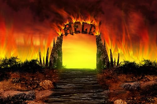 CHNYWORK 7x5ft Hell Backdrop Hell Gate Life After Death Hellfire Heaven Hell Stairway Background Halloween Christian Religious Belief Church Theme Party Decor Portrait Photo Booth Props Wallpaper - image 5