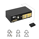 CKLau 4Kx2K@60Hz 2 Port HDMI + Displayport Dual Monitor KVM Switch with Audio, USB 2.0 Hub and Cables Support HDMI 2.0, HDCP 2.2, HDR 10