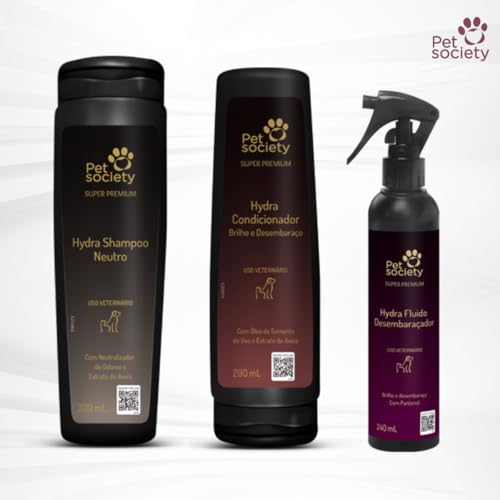 Kit Shampoo Neutro Condicionador Brilho e Desembaraço E Fluido Desembaraçador Filhotes Super Premium