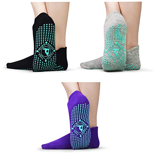Tphon Non Slip Yoga Socks For Women Anti Skid With Grips Socks For Pilates, Barre, Fitness, Home & Hospital 3 Pack #TOP12