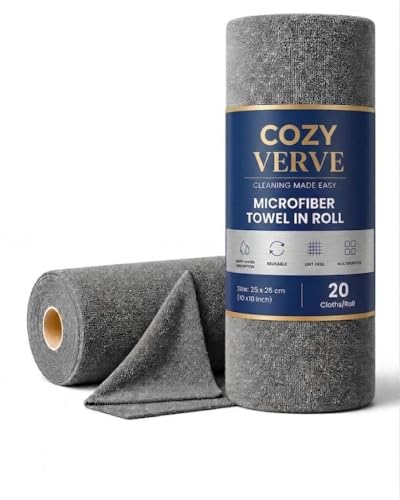 Image of Microfiber Cleaning Cloth Roll, 25x25 cm, Reusable Tear-Away Towels, 20 Pack (Grey, Pack of 1)