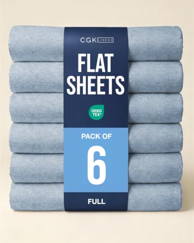 Full Size Flat Sheet - Pack of 6 Top Flat Bed Sheet Only - Heathered Blue