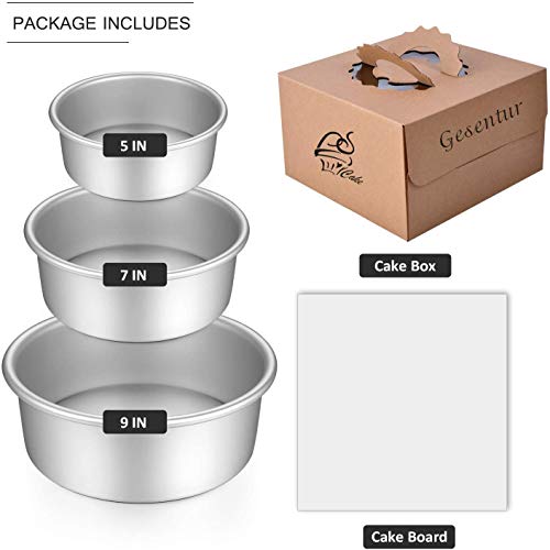 Gesentur Cake Pan Set, Round Cake Mold Anodised Aluminium 3Pcs Bakeware With Removable Base for Cake Baking Party Birthday Christmas (5"7"9")