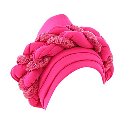 Nidddiv Sombrero de piel para mujer, gorro de trenza rebordeado musulmán, gorro envolvente, gorros para dormir, gorros de pelo forrados de satén, mariposa negra, Rosa intenso., Talla única