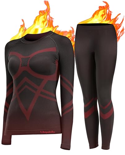 UNIQUEBELLA Thermo Unterwäsche Damen, Skiunterwäsche Atmungsaktiv Funktionsunterwäsche, Antibakteriell Schnelltrocknend Thermowäsche Set - Sport Warme Unterwäsche für Herbst Winter