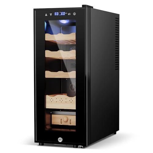 Image of 35L Electric Humidor Cabinet-200~250 Count Large Capacity Electric Humidor| Thermostatic Cooling with Spanish Cedar Wood Shelves, Digital LED Screen & Safety Lock |Gift for Men