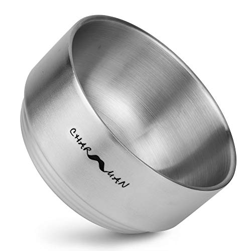 Charmman Stainless Steel Shaving Soap & Cream Bowl With Lid | Three-Walls Heat Preservation | Heavy Weight Steel （270G/ 0.59Ib) #TOP1