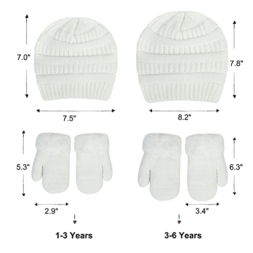 Muryobao Toddler Kids Girls Boys Knitted Winter Hat Gloves Set Warm Fleece Lined Skull Beanie Mittens Set Ages 1-6 Years3