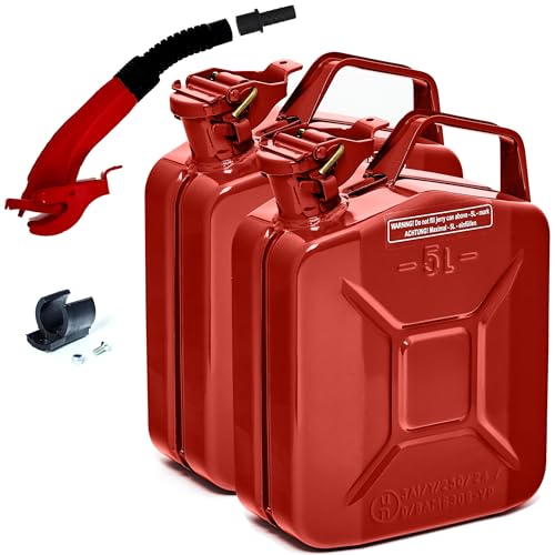 BW® Bidón de combustible de metal para gasolina, 2 x 5 litros, con boquilla Rojo RAL 3000 Certificado TÜV y homologación UN Fabricado en Europa