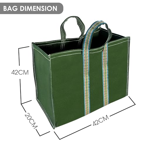 Image of Evafly Grocery Bag Pack Of 2 Heavy Duty Canvas Shopping Bags For Carry Milk Vegetable Fruits With Reinforced Handles (40X20X33-Cm, Green, Unisex-Adult, Shopper Tote)