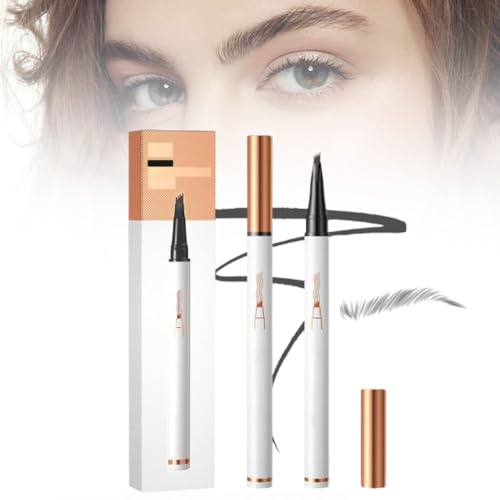 Yulinlon Double-Ended Eyebrow Pen, 0.01mm Micro-fork Tip,Waterproof Liquid Brow Ink, Micro-Fork and Fine Tips, 5 Shades (3#Dark Brown)