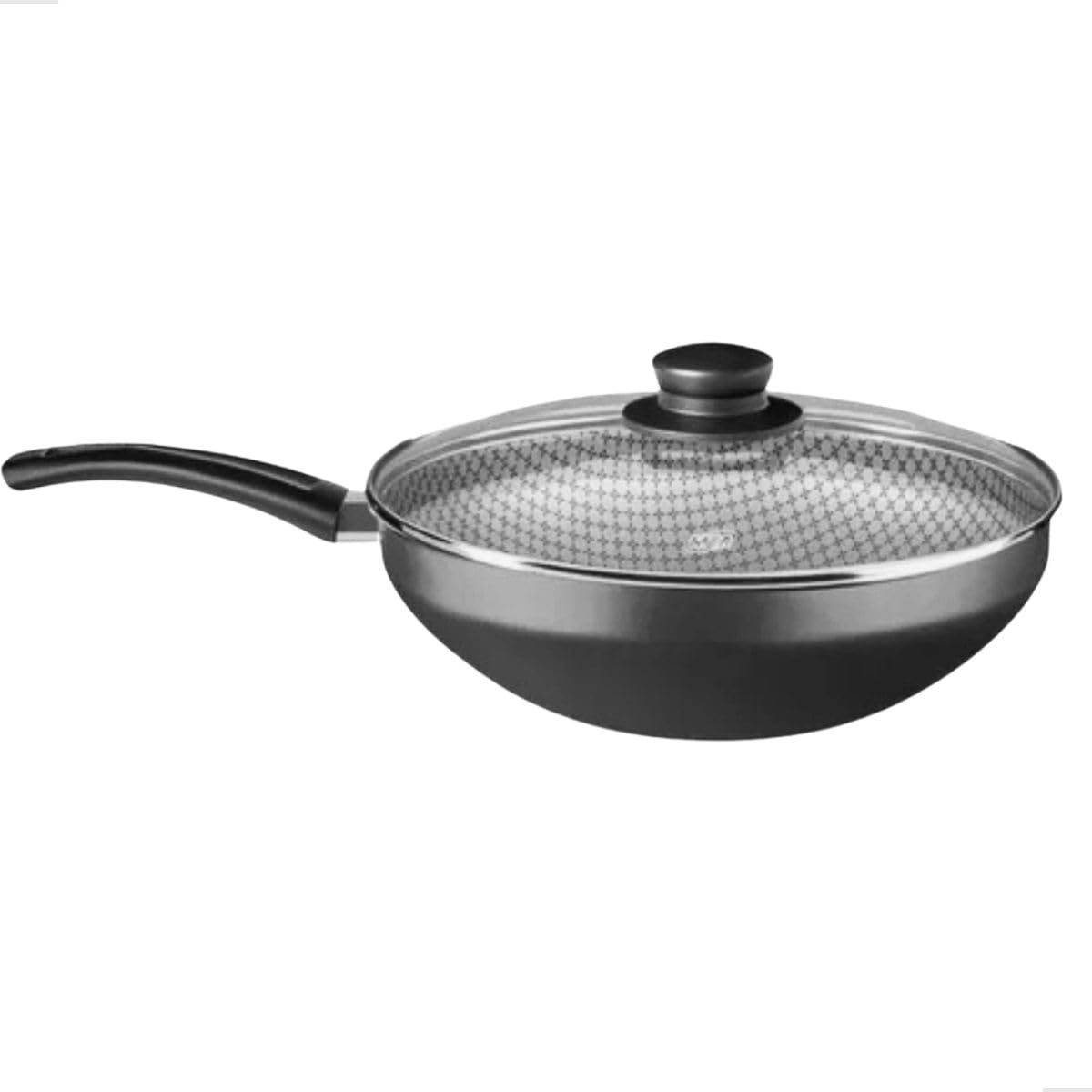 Frigideira Wok Antiaderente Tampa Vidro Cor Grafite 2,8l Mta