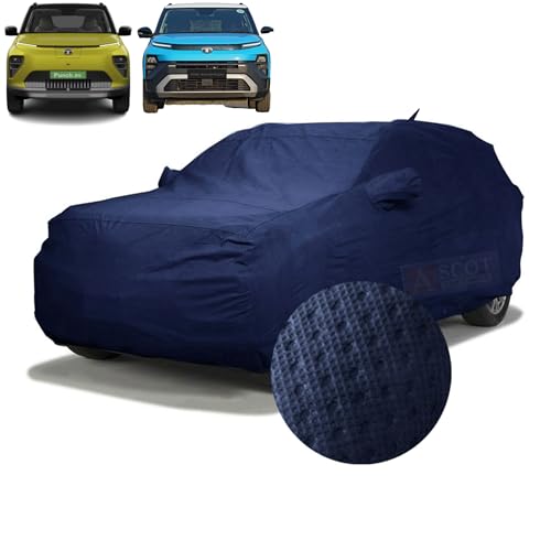 Image of ASCOT, CAR COVER Premium 3-Layer Waterproof & Heat-Resistant Car Cover for TATA Punch 2023-2026 | UV Shield, Dustproof | Mirror & Front Antenna Pockets (Punch Accomplish Dazzle, Tiebond Blue)