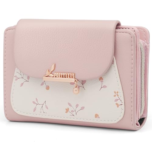 REETEE Geldbörse Klein Damen PU Leder Geldbeutel Klein und im Kurzformat Portemonnaie Damen Viele Fächer, Portmonee mit 10 Kartenfächer und Zipper Münzfach Brieftasche (A-rosa)