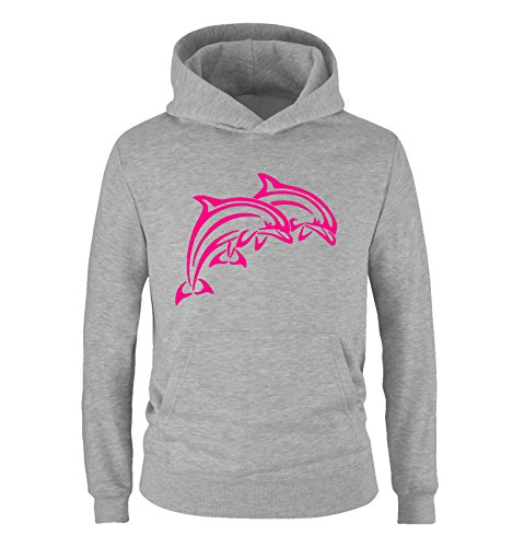 Preisvergleich Produktbild Comedy Shirts - Delphine - Mädchen Hoodie - Grau / Pink Gr. 152 / 164