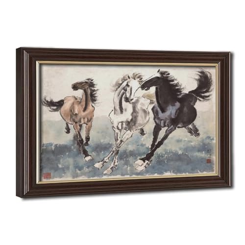 Trois chevaux au galop impression sur toile Xu Beihong décoration murale bureau cadre suspendu