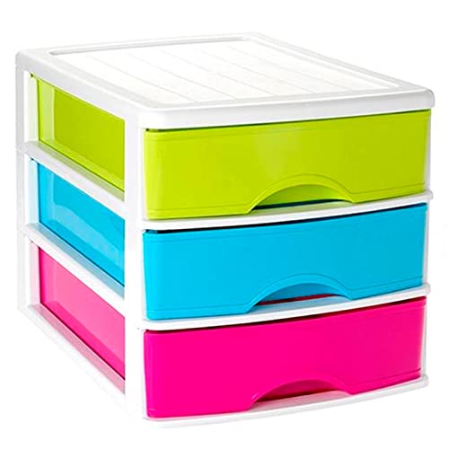 Tradineur - Cajonera de sobremesa blanca - 3 Cajones Multicolor - Torre de almacenaje, armario, baño, oficina - Fabricado en España - 26 x 27 x 35,5 cm - Modelo Blancolor