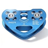 Polea Doble de Escalada en Aluminio 7075, Bloqueadora Pulley para Montañismo Azul - Alta Resistencia, Rodamientos de Alta Eficiencia, para Vías Ferratas y Alpinismo