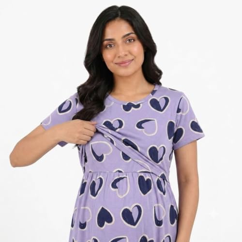 Image of Zero Clothing Feeding Dress for New Moms Casual Loungewear Ankle Length | Cotton Maternity Nighty | Zipless Feeding Dresses for Women | Pregnancy & Nursing Wear