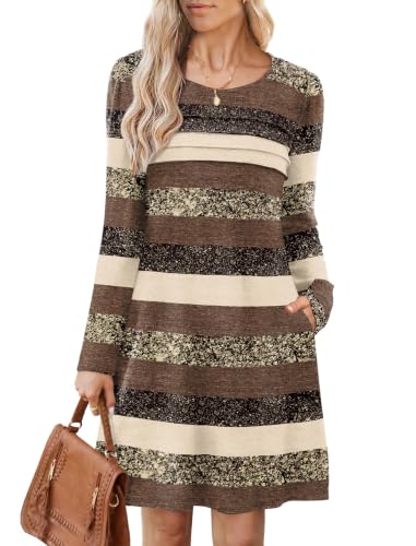Image of OFEEFAN Womens Long Sleeve Tunic Dress Fall Fashion Sweater Dress with Pockets Pleated Front Casual Winter