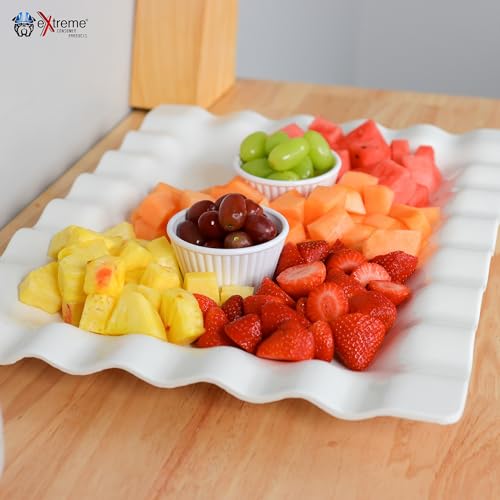 Extreme Consumer Products 22" Rectangular Melamine Scalloped Serving Platter │Outdoor Dining and Patio Parties │Shatterproof and Dishwasher Safe - Ivory - Thumbnail 7