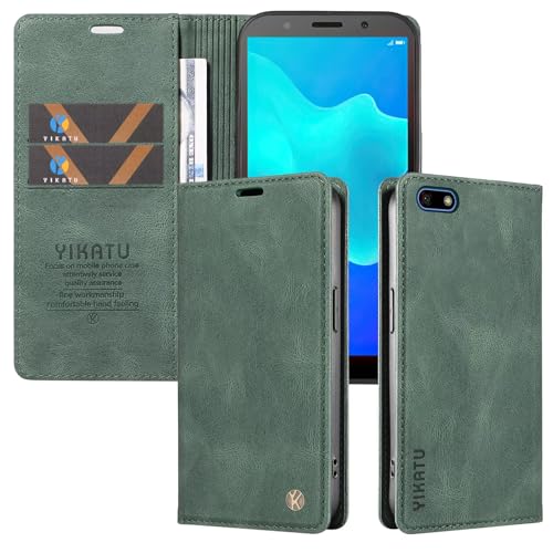 Handyhülle für Huawei Y5 Prime 2018/Honor Play 7 Hülle Klappbar Premium PU Lederhülle Klapphülle Kartenfach Standfunktion Schutzhülle für Huawei Y5 Prime 2018 Flip Hülle Wallet Tasche Cover, Grün