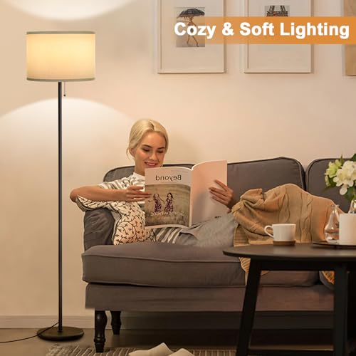 Image of Ambimall Floor Lamps for Living Room with 3 Color Temperatures Bulb & Pull Chain Switch, 60 inch Modern Standing Floor Lamp for Bedroom Kids Room Study Room（Grey Shade & Black Pole）